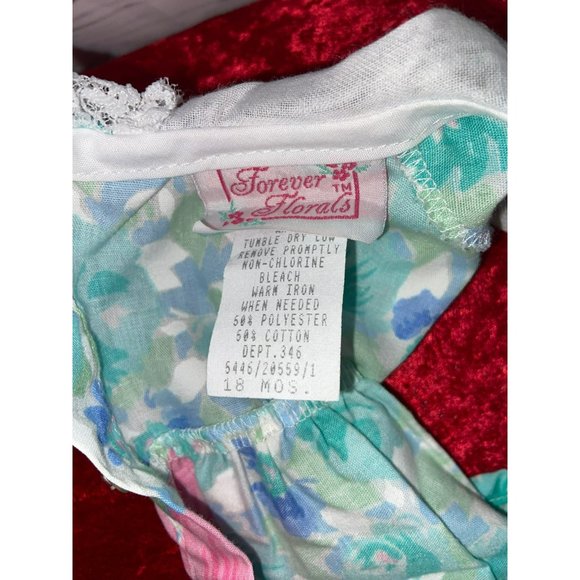 Forever Florala Pink Teal White Bib Collar Sleeveless 18 M Infant Girls‎ Dress - Picture 6 of 7